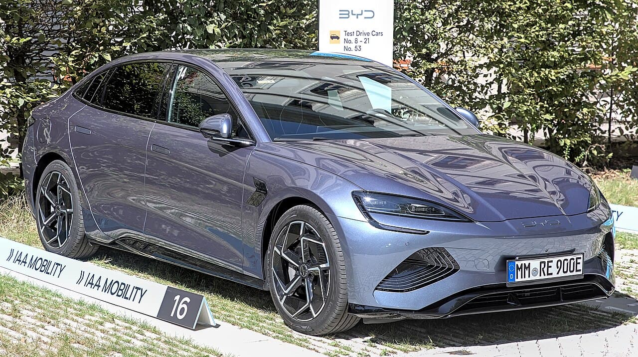 Grey BYD SEAL photographed at IAA Mobility 2023 in Munich, archive image